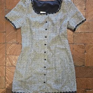 Elegant Black and White Tweed Button Front Dress